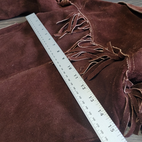 Youth Kids Vintage 90's Dark Brown Leather Shaggy Button Up Western Jacket Sz S - Picture 4 of 5